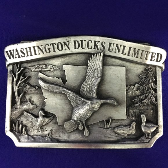 1984 Washington State Ducks Unlimited Solid Pewter Belt Buckle L/E #353/1000 - Picture 1 of 4